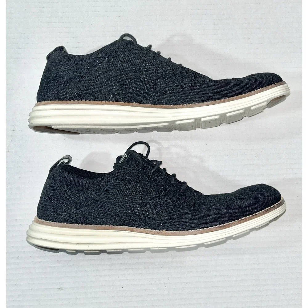 Cole Haan Original Grand Shoes Men's 8.5‎ Black Knit Wingtip Stitchlite C27959